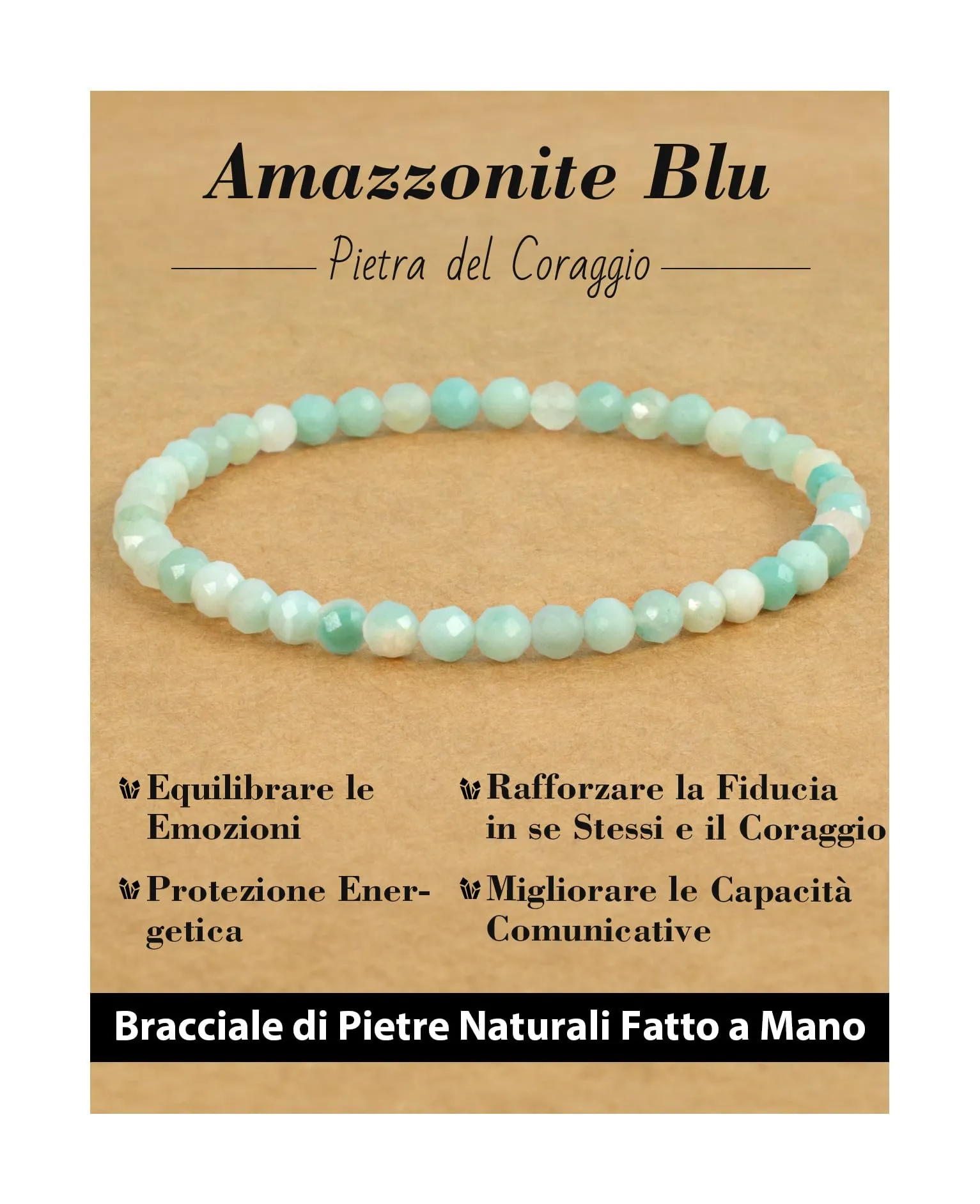 Landorilo Bracciale in Amazzonite Blu, Pietra Naturale Sfaccettata 4 mm - immagine 1