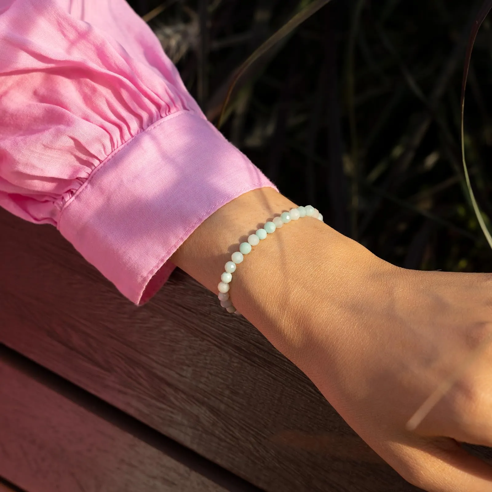 Landorilo Bracciale in Amazzonite Blu, Pietra Naturale Sfaccettata 4 mm - immagine 2