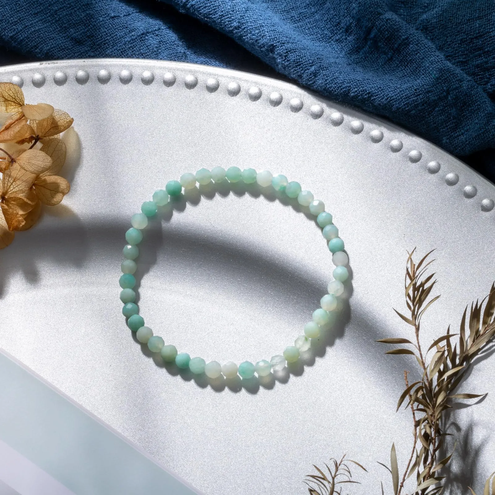 Landorilo Bracciale in Amazzonite Blu, Pietra Naturale Sfaccettata 4 mm - immagine 3