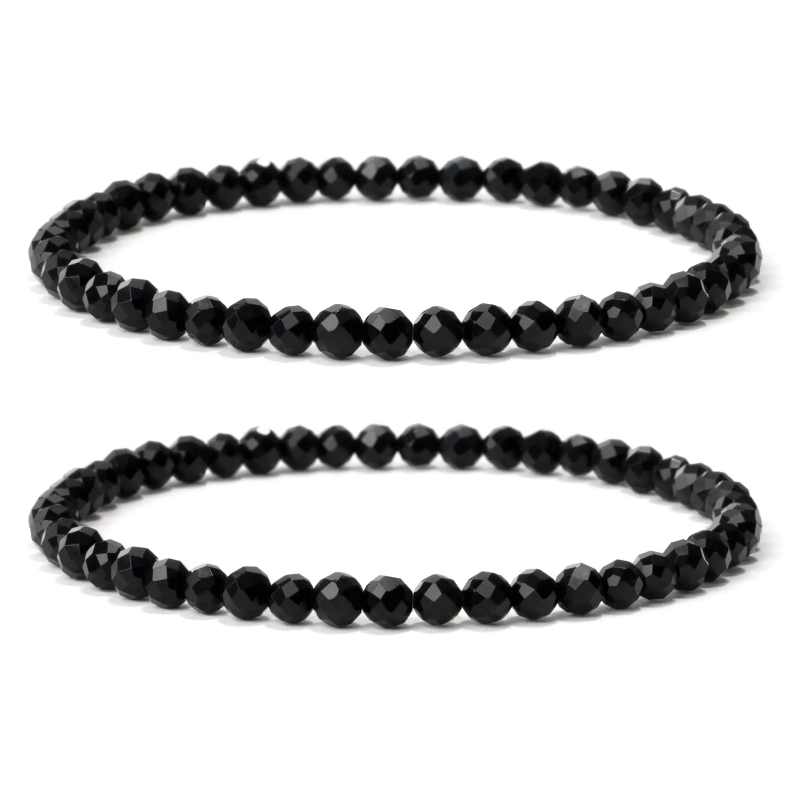 Landorilo Bracciale in Tormalina Nera, Pietra Naturale Sfaccettata 4 mm, 18-19 cm, Set da 2 pezzi - immagine 1