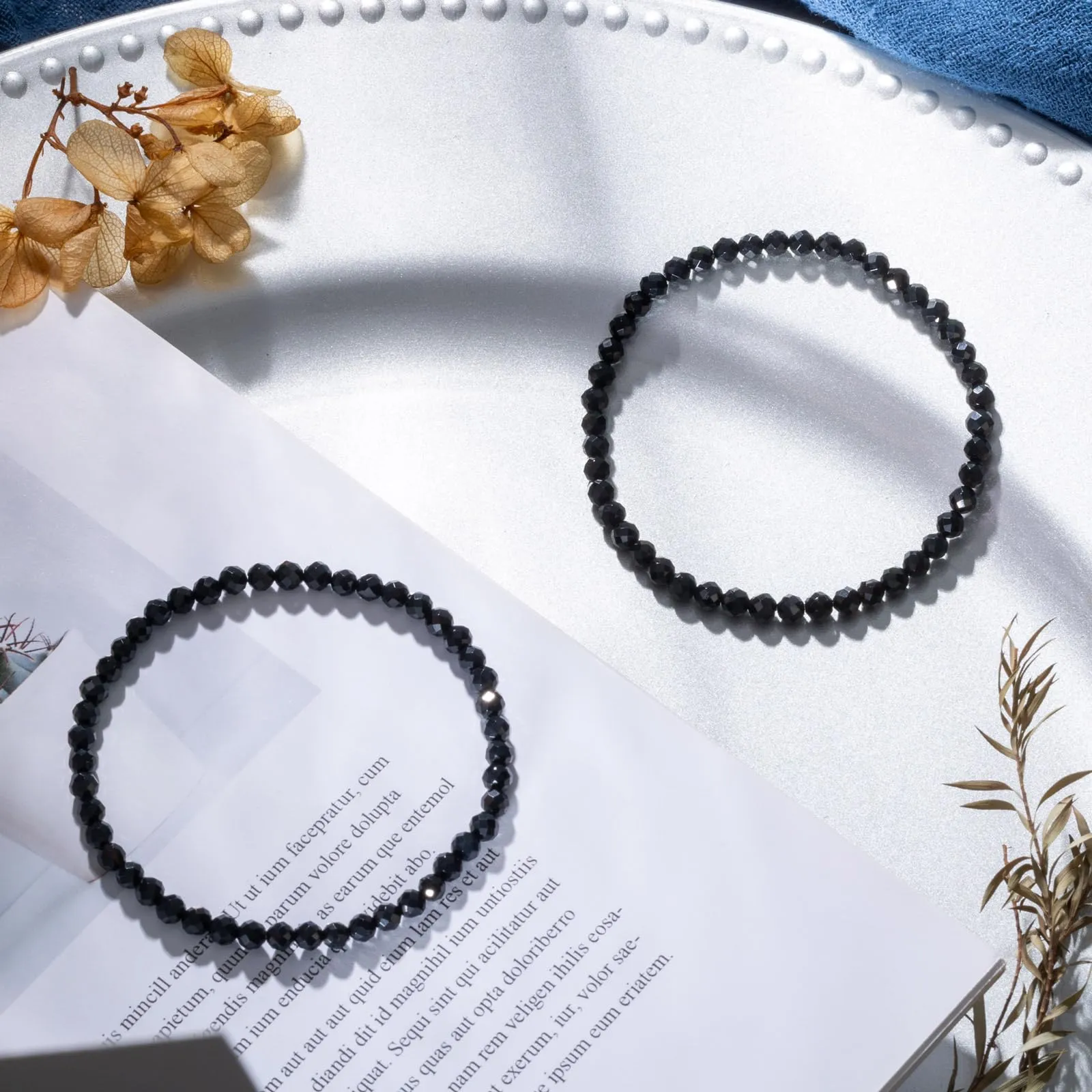 Landorilo Bracciale in Tormalina Nera, Pietra Naturale Sfaccettata 4 mm, 18-19 cm, Set da 2 pezzi - immagine 3