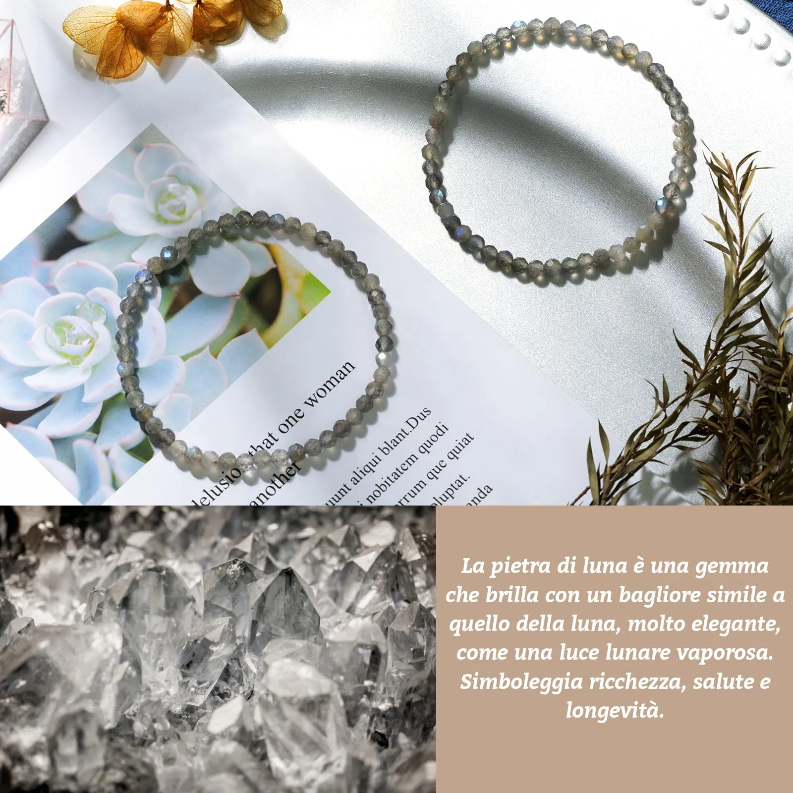 Landorilo Bracciale in Pietra Naturale Labradorite 4 mm, Set da 2 pezzi - immagine 3