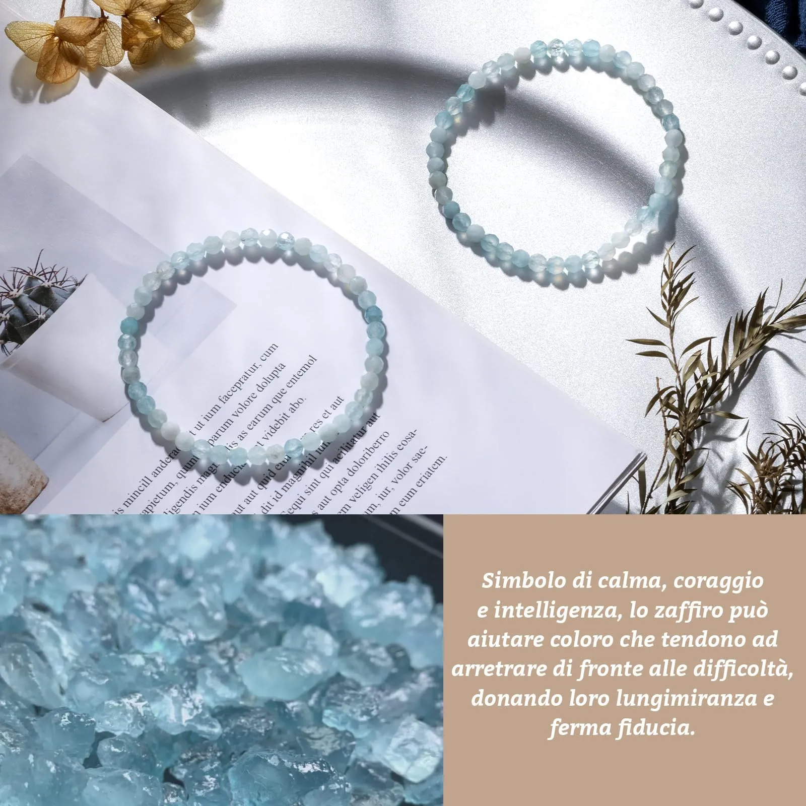 Landorilo Bracciale in Pietra Naturale Acquamarina, 4 mm, 2 Pezzi - immagine 3