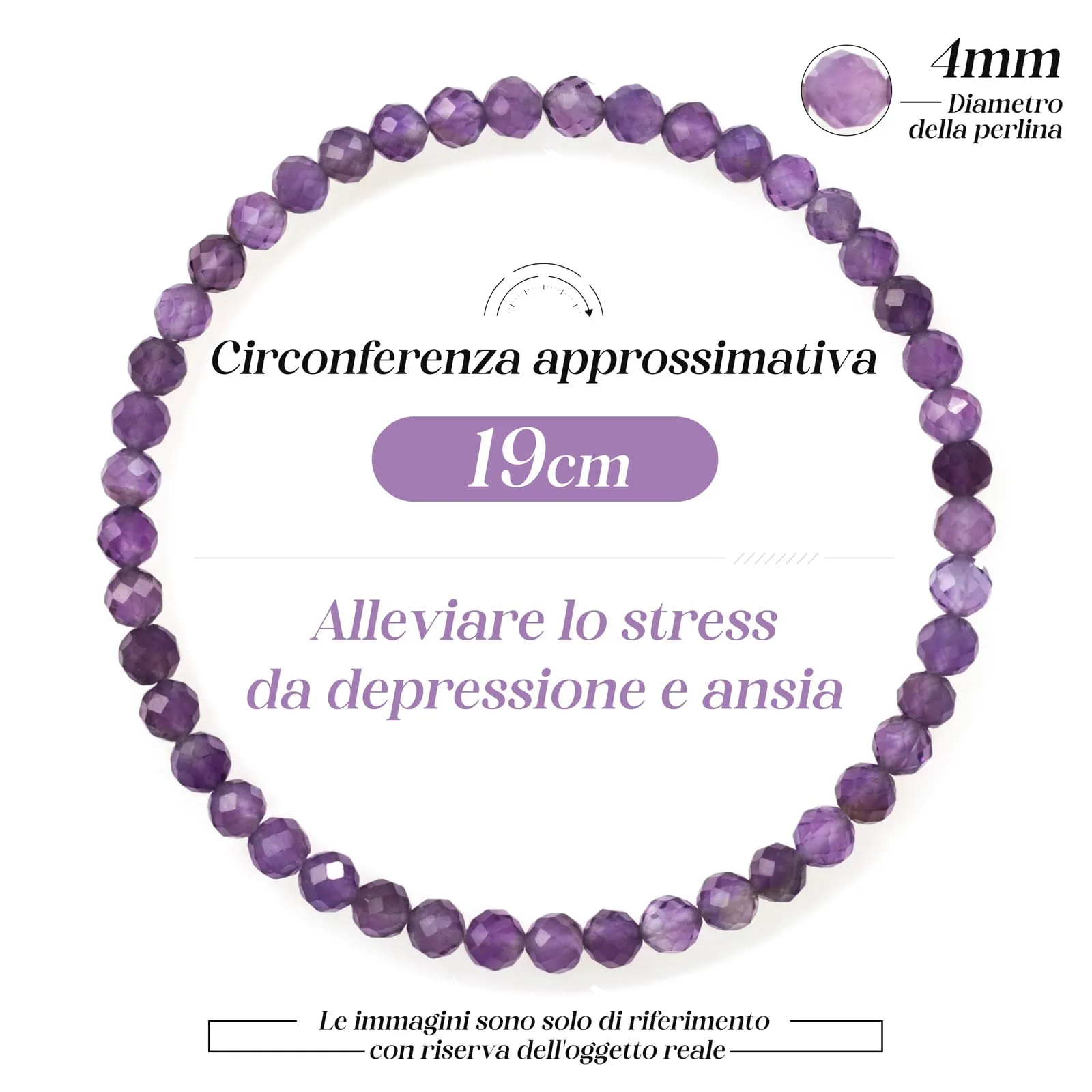 Landorilo Bracciale in Ametista Naturale 4 mm, Set da 2 Pezzi - immagine 4