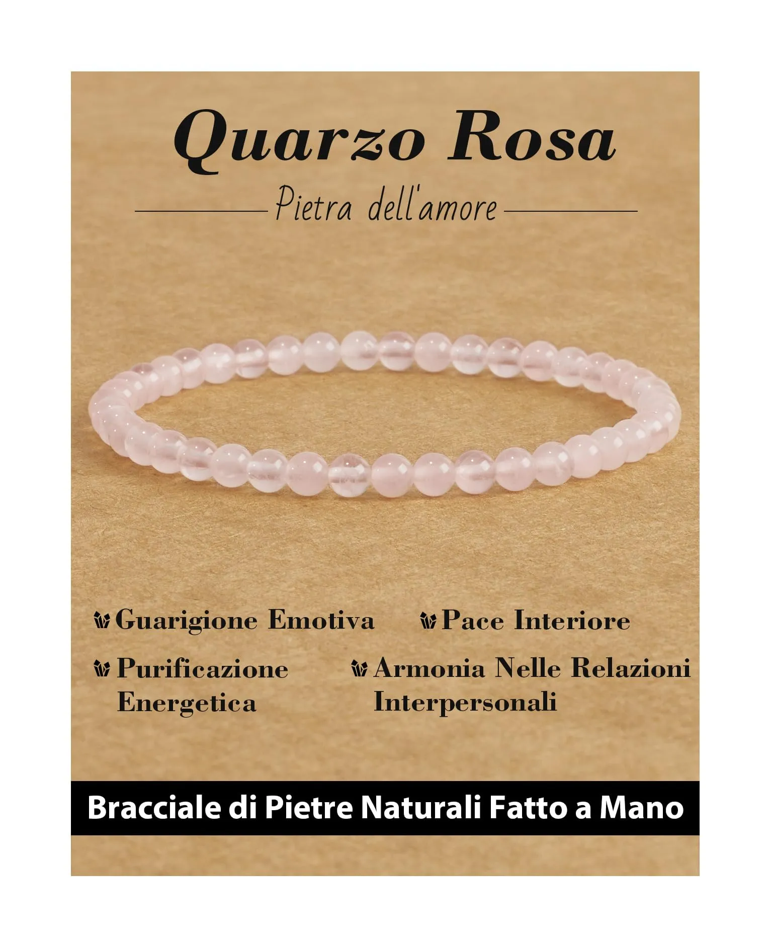 Landorilo Bracciale in Pietra Naturale Quarzo Rosa, 4 mm - immagine 1