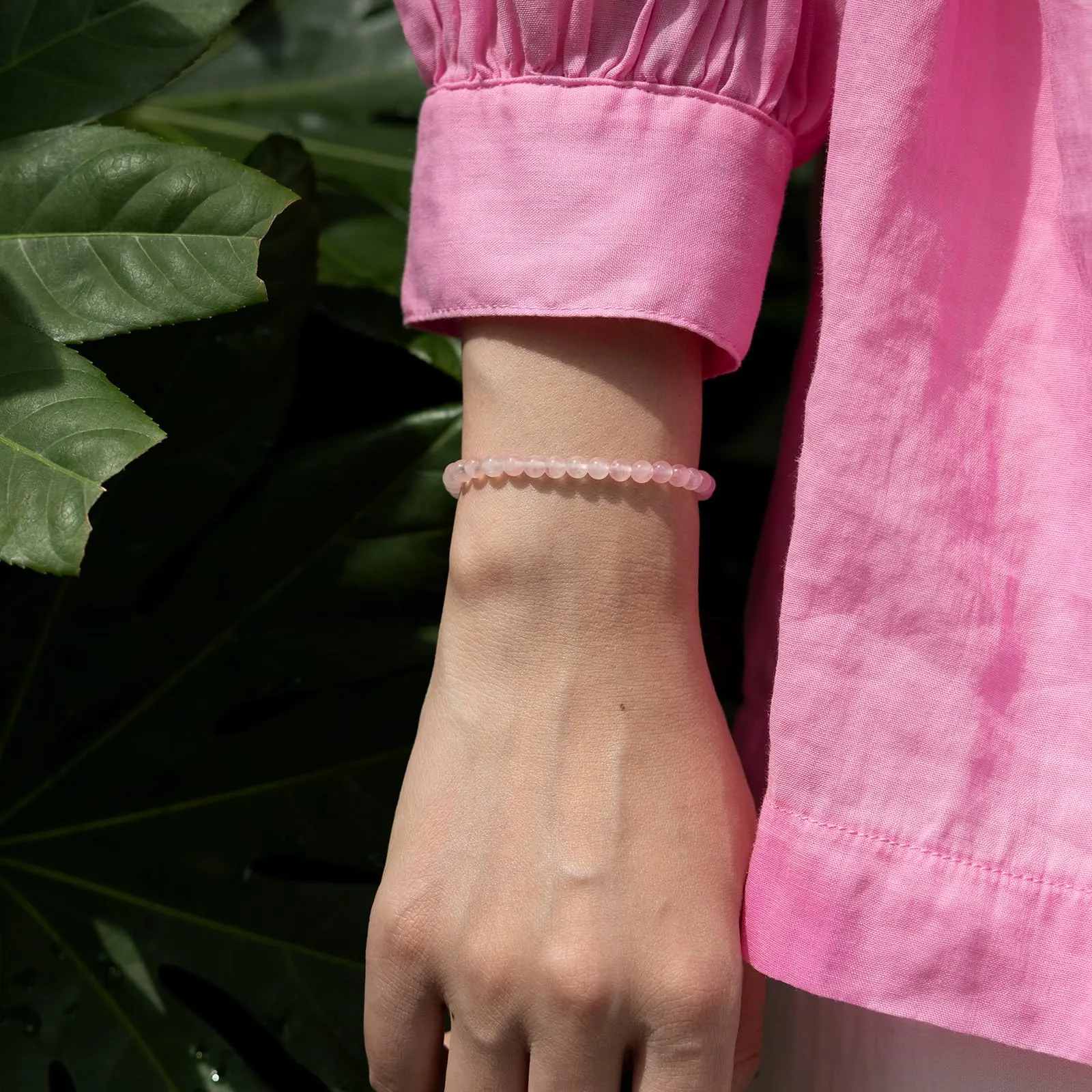 Landorilo Bracciale in Pietra Naturale Quarzo Rosa, 4 mm - immagine 2