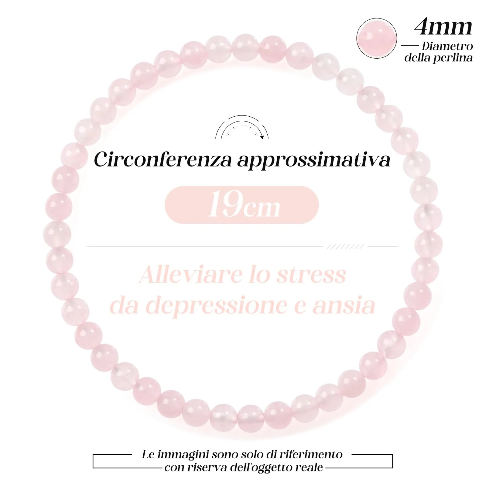 Landorilo Bracciale in Pietra Naturale Quarzo Rosa, 4 mm - immagine 4