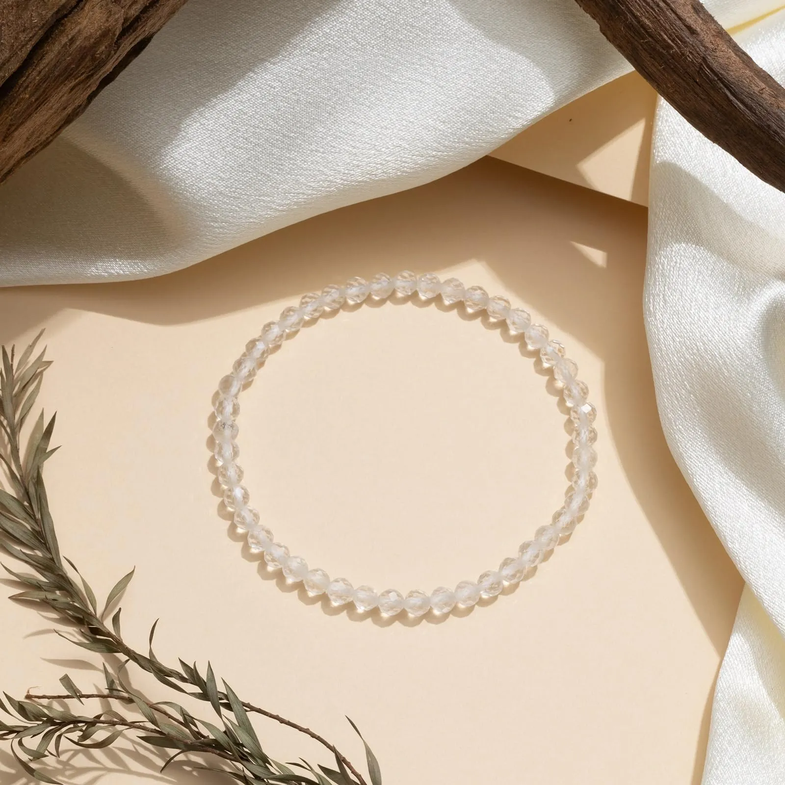 Landorilo Bracciale in Quarzo Bianco, Pietra Naturale Sfaccettata 4 mm, 18-19 cm - immagine 3