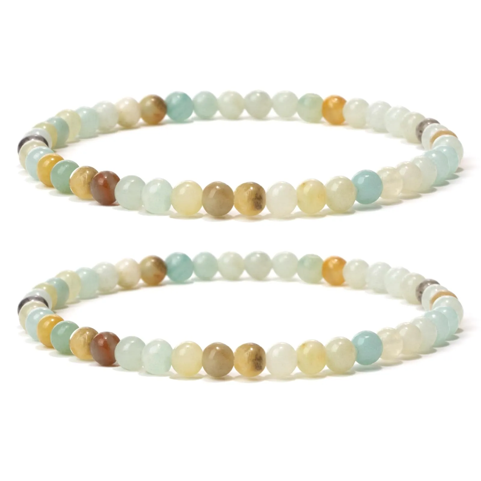 Landorilo Bracciale in Pietra Naturale Amazzonite, 4 mm, Set da 2 - immagine 1