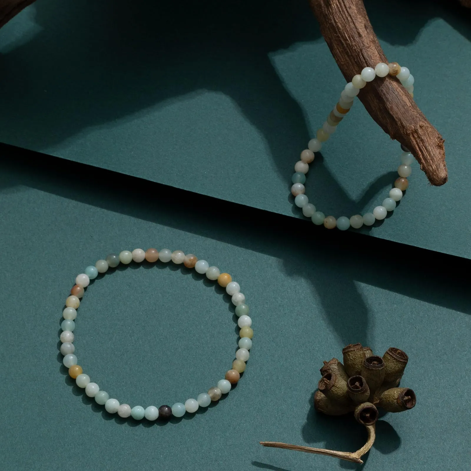 Landorilo Bracciale in Pietra Naturale Amazzonite, 4 mm, Set da 2 - immagine 3