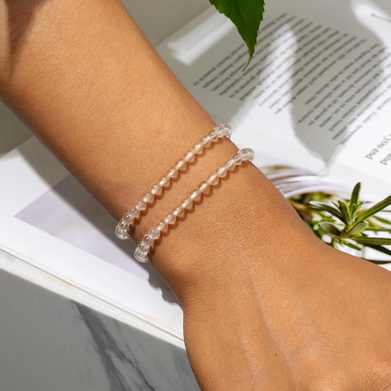 Landorilo Bracciale in Pietra Naturale Quarzo Bianco, 4 mm, Set da 2 Pezzi - immagine 2