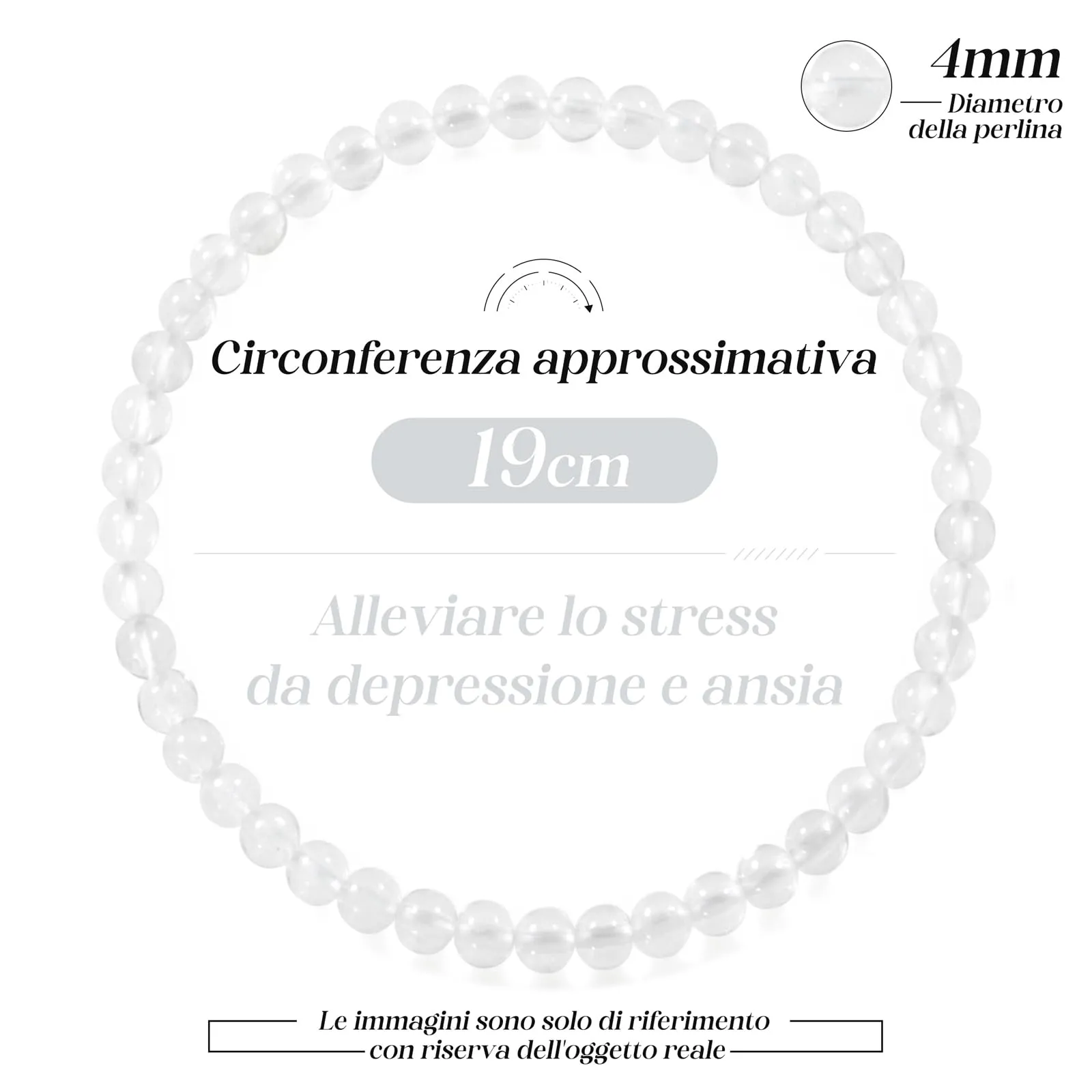 Landorilo Bracciale in Pietra Naturale Quarzo Bianco, 4 mm, Set da 2 Pezzi - immagine 4