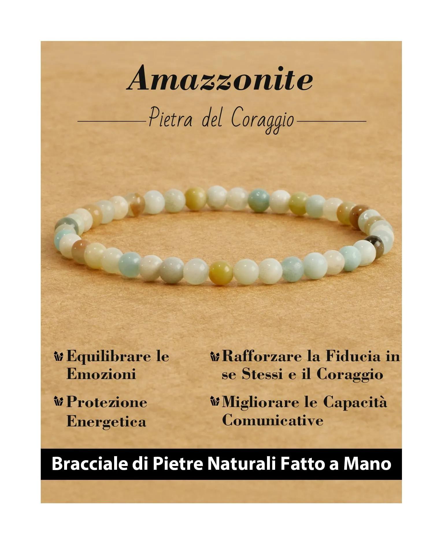 Landorilo Bracciale in Pietra Naturale 4 mm, Amazzonite - immagine 1