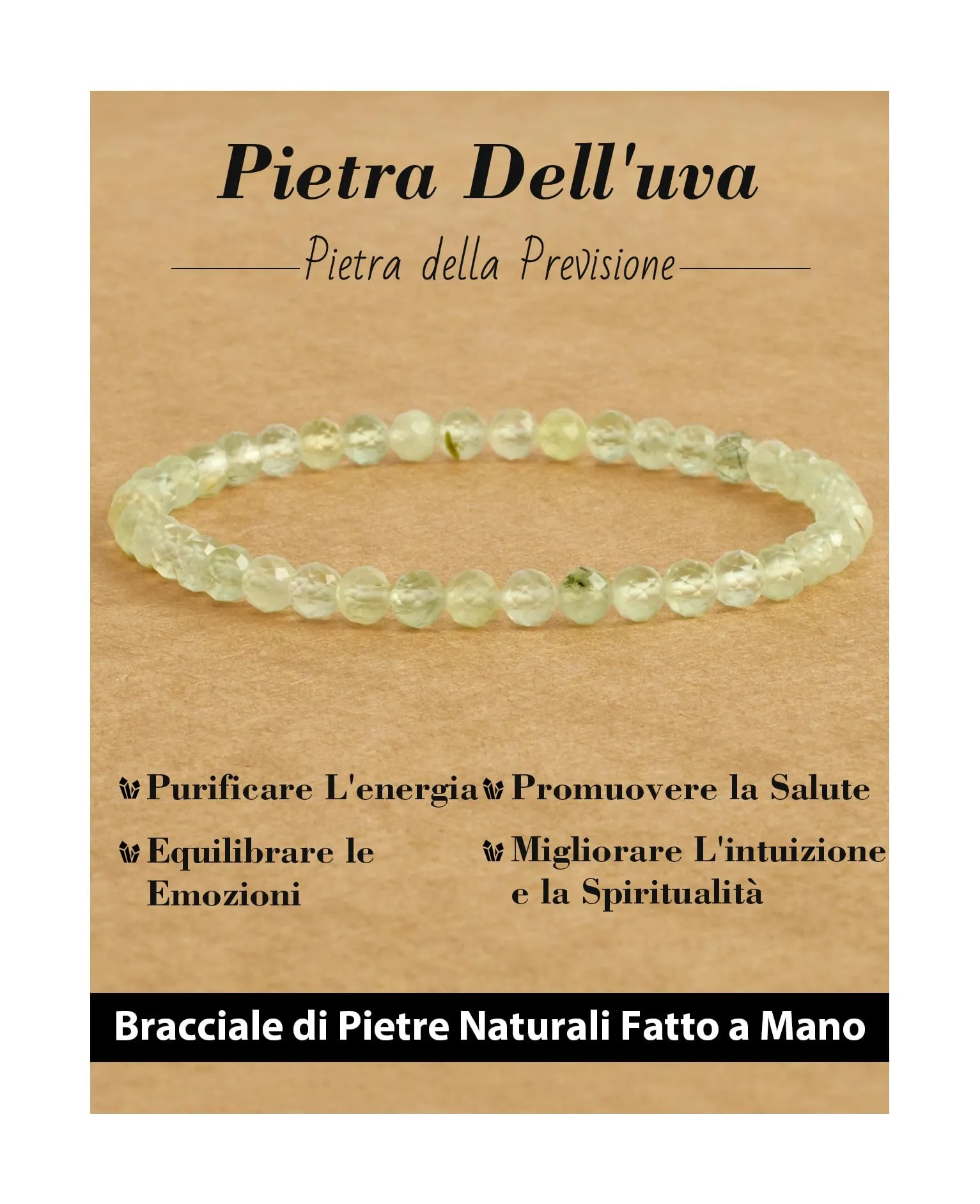 Landorilo Bracciale in Pietra Naturale Sfaccettata, 4 mm, Pietra Dell'uva, 18-19 cm - immagine 1