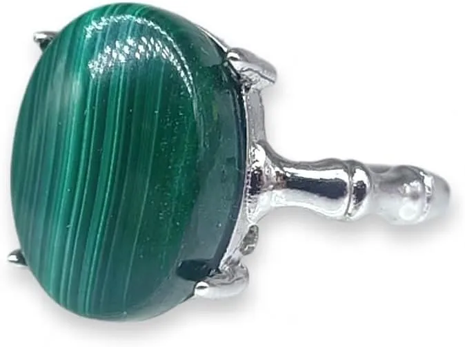 Generico Anello Regolabile in Malachite e Ottone Argentato - immagine 1