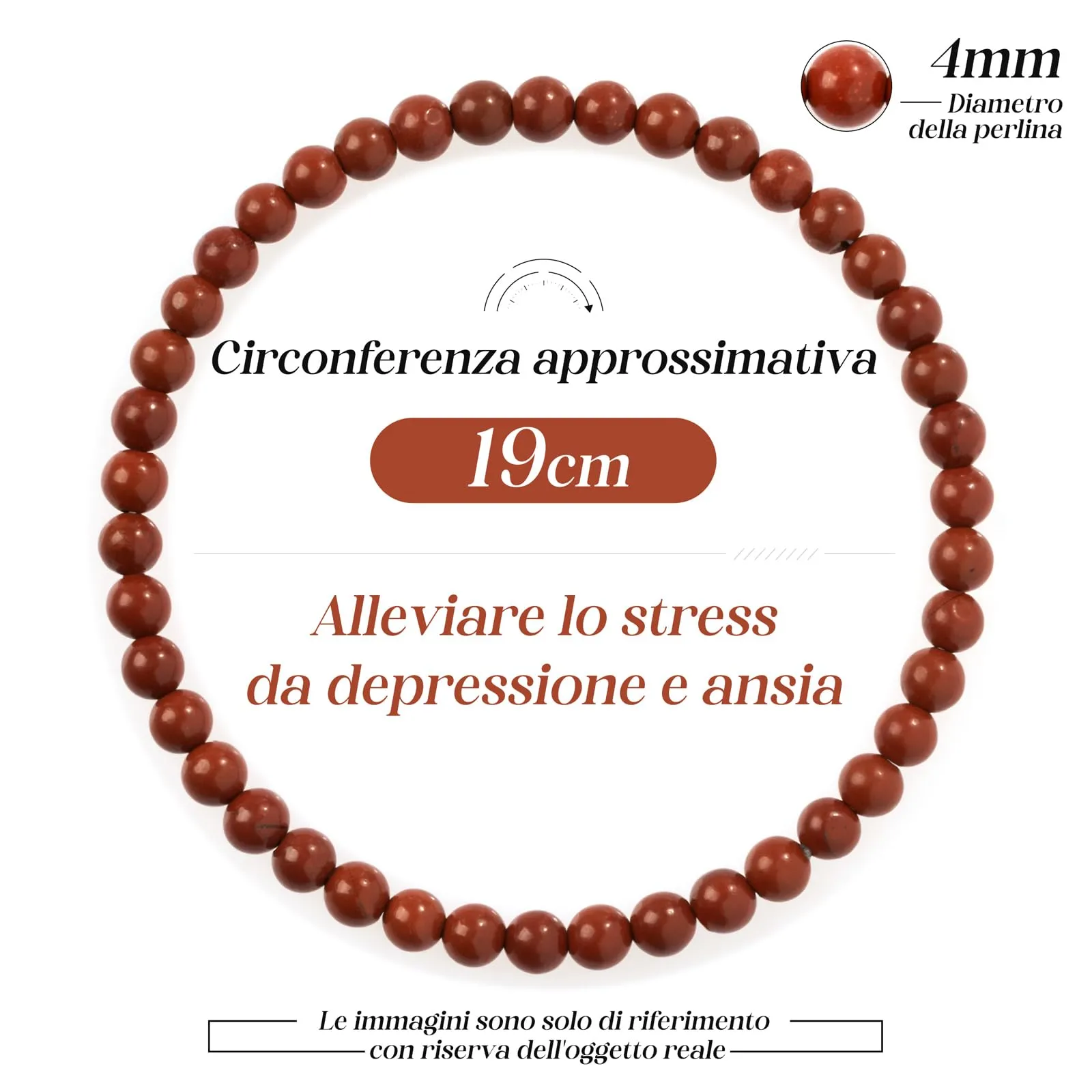 Landorilo Bracciale in Pietra Naturale Diaspro Rosso, 4 mm, Set da 2 Pezzi - immagine 4