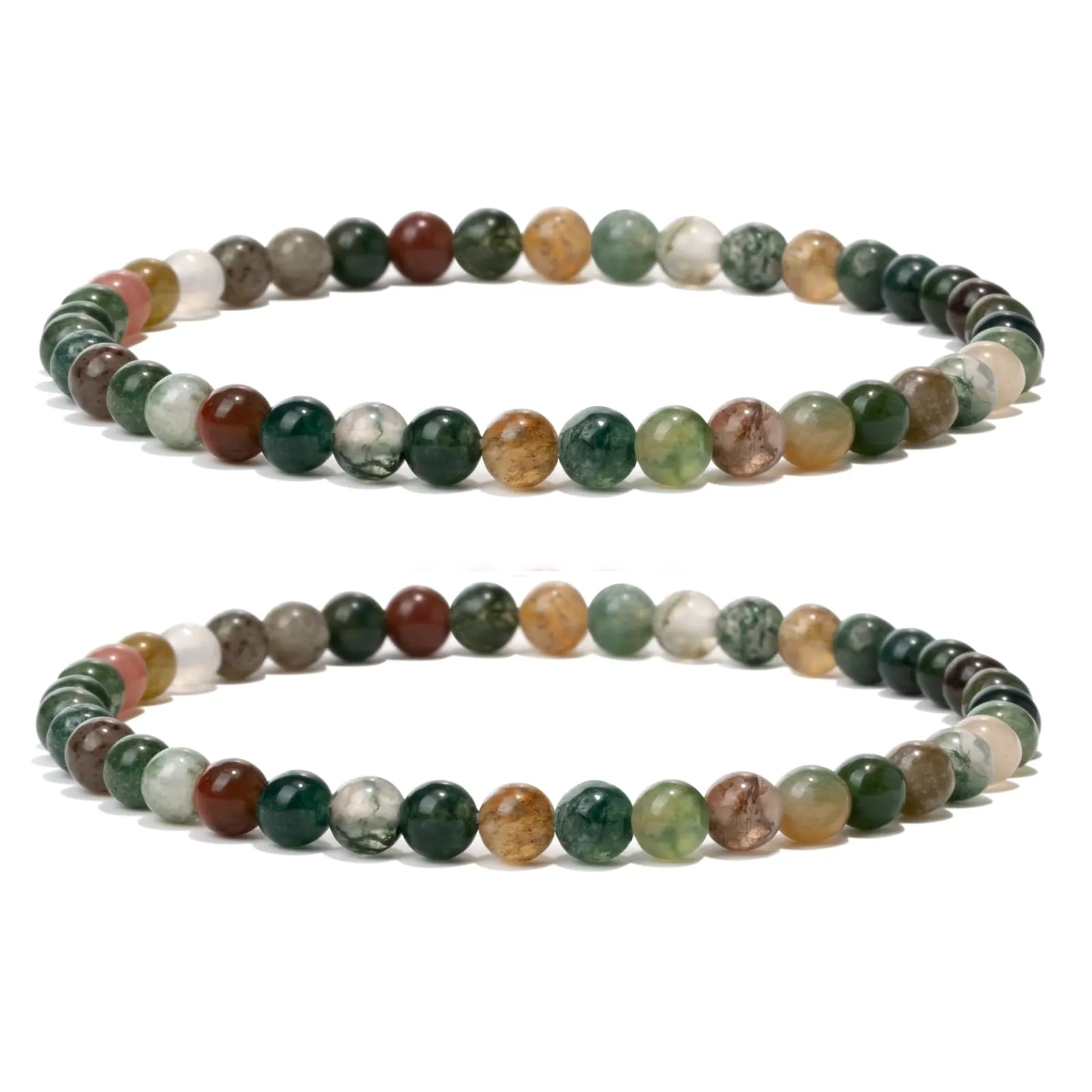 Landorilo Bracciale in Pietra Naturale Agata Indiana, 4 mm, Set da 2 Pezzi - immagine 1