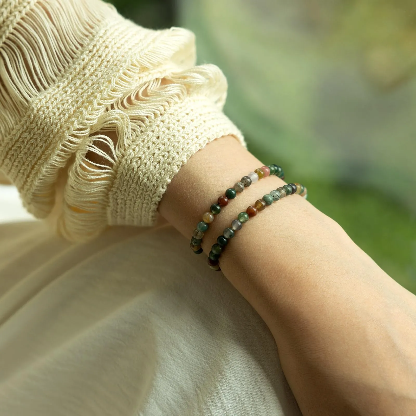 Landorilo Bracciale in Pietra Naturale Agata Indiana, 4 mm, Set da 2 Pezzi - immagine 2