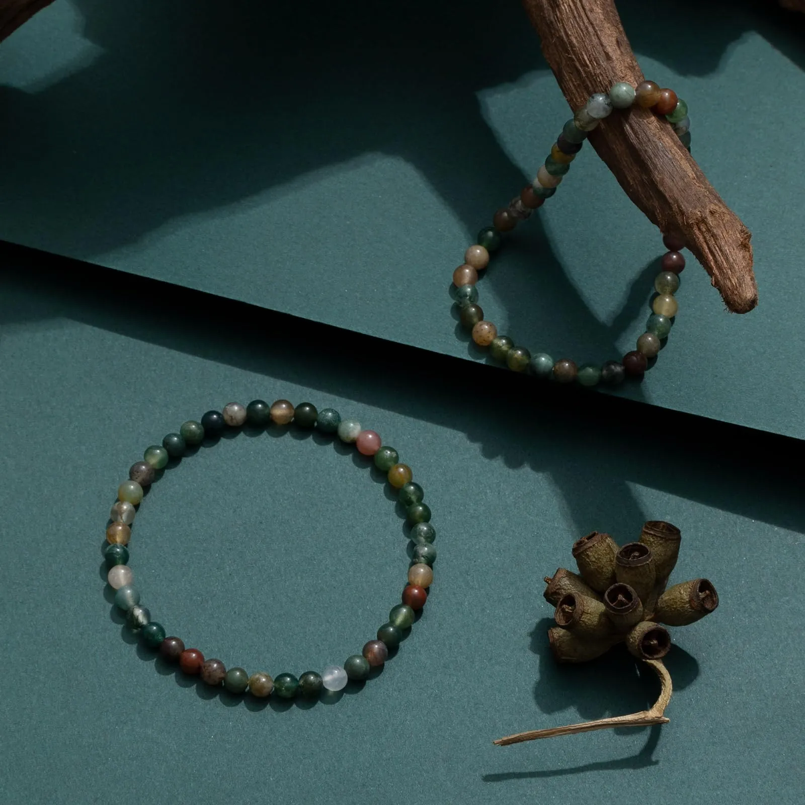 Landorilo Bracciale in Pietra Naturale Agata Indiana, 4 mm, Set da 2 Pezzi - immagine 3