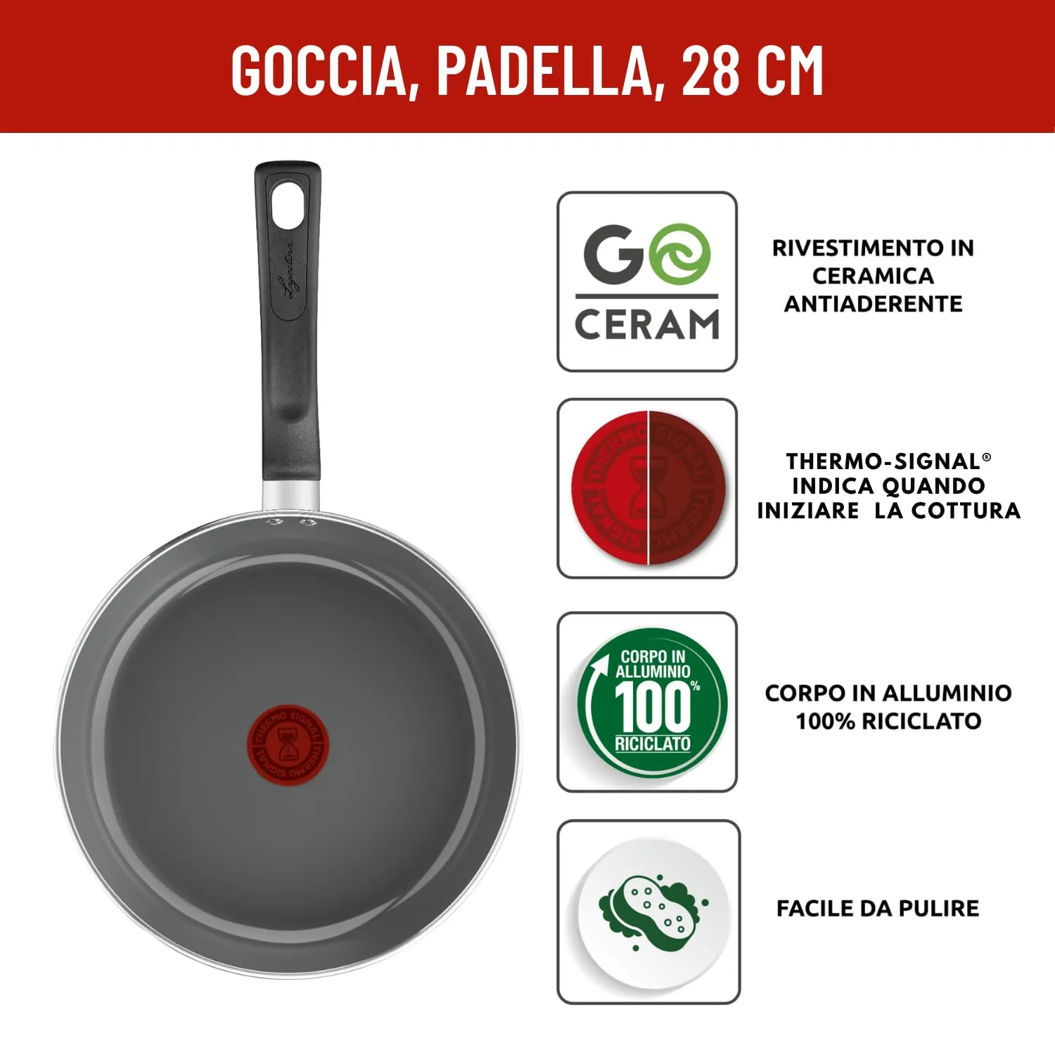 Lagostina Goccia Padella 28 cm, Rivestimento in Ceramica Antiaderente, Thermo-Signal, Compatibile con Induzione - immagine 2