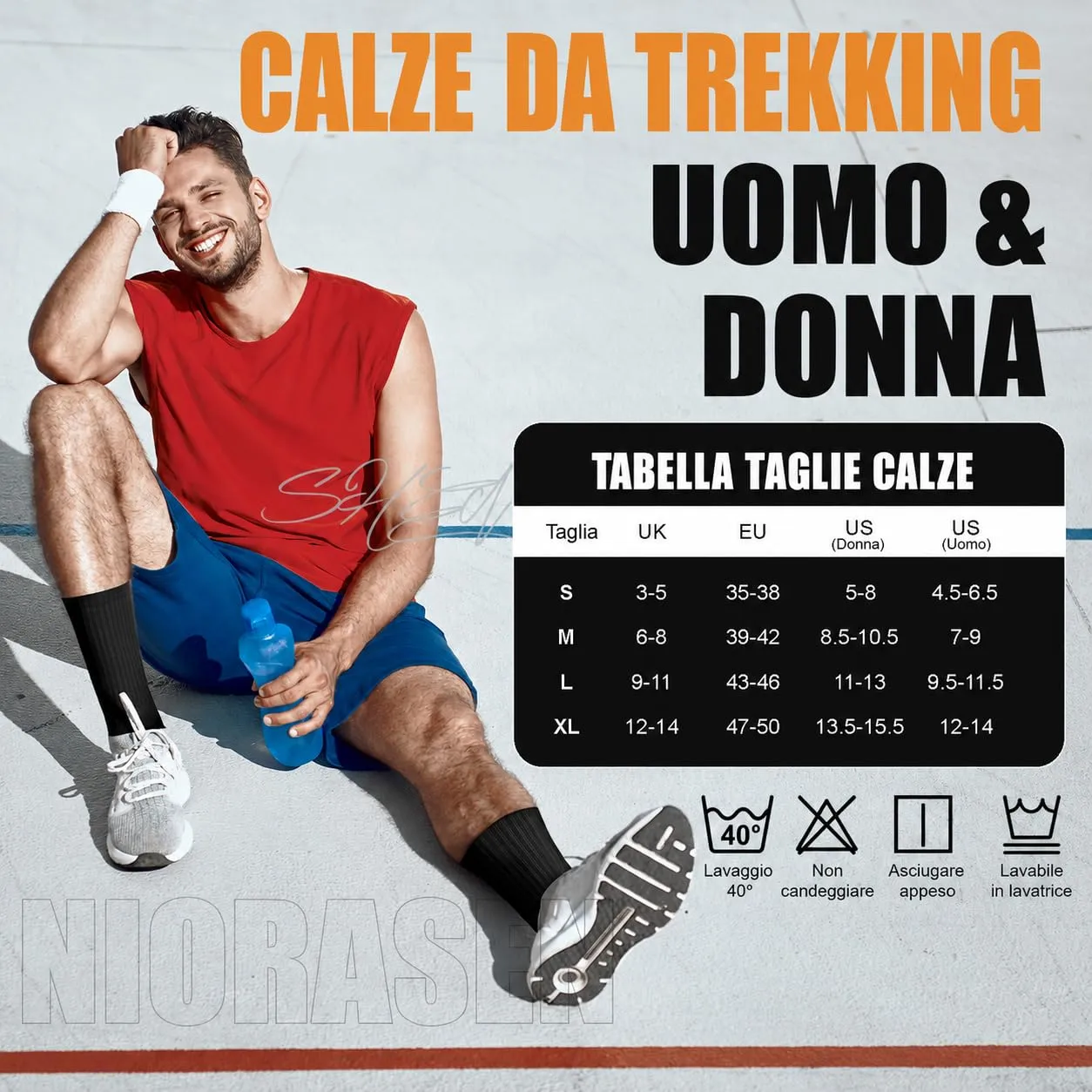 Niorasen Calzini Sportivi in Cotone Traspirante per Uomo e Donna, 39-42, 6 Paia, Nero - immagine 8