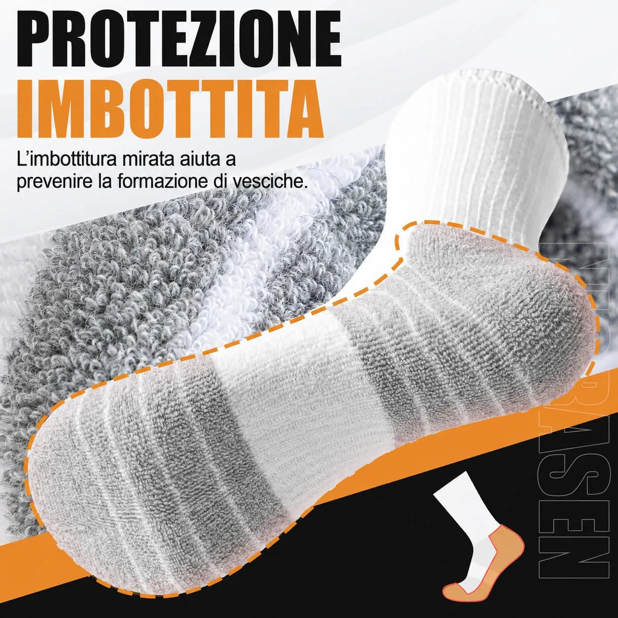Niorasen Calzini Sportivi in Cotone per Uomo e Donna, 35-38, 6 Paia, Bianco - immagine 5