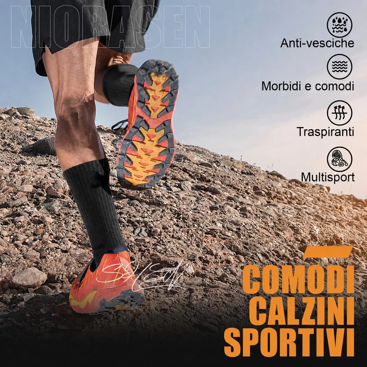 Niorasen Calzini Sportivi in Cotone Traspirante per Uomo e Donna, 6 Paia, 35-38, Nero - immagine 3