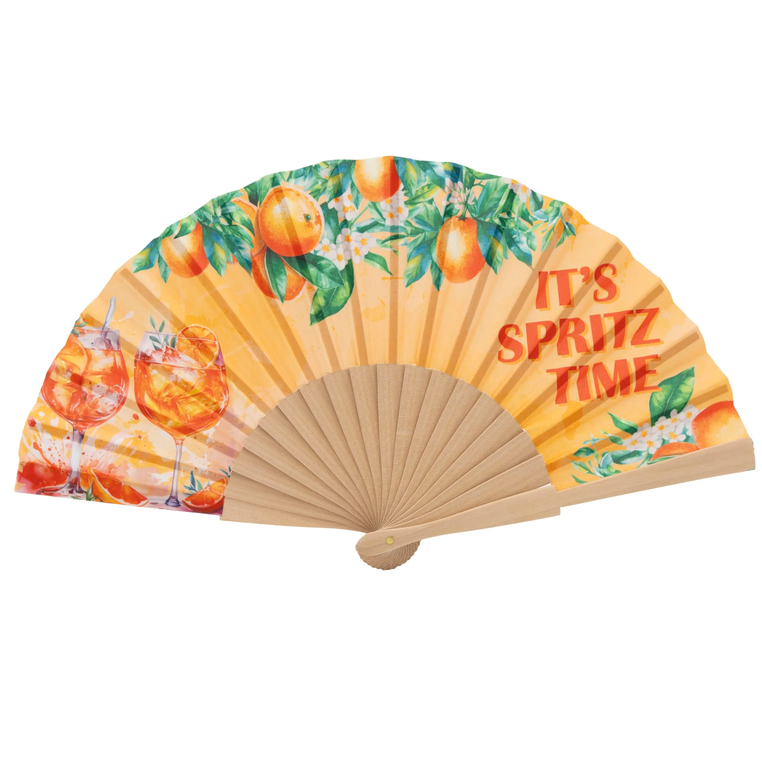 MAPIMANIA Ventaglio Pieghevole It's Spritz Time in Tessuto e Legno - immagine 1