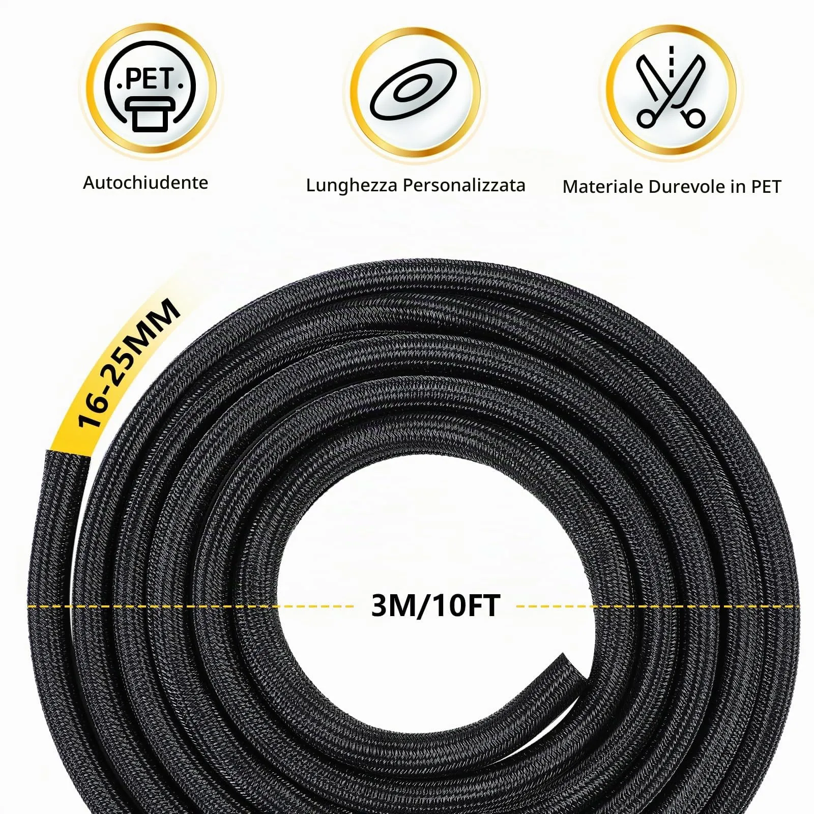 Romon Guaina Cavi Intrecciata Self-closing, 16-25 mm x 3m, Nero - immagine 2