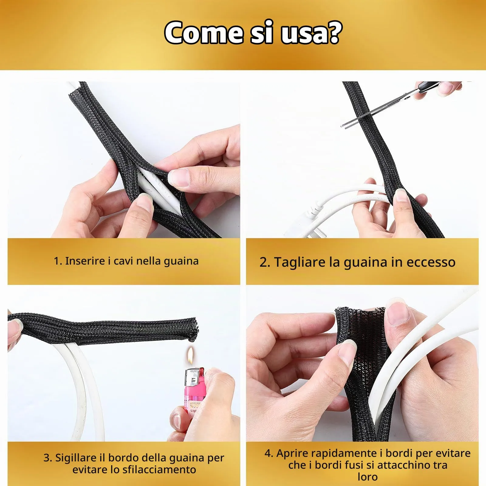 Romon Guaina Cavi Intrecciata Self-closing, 16-25 mm x 3m, Nero - immagine 5