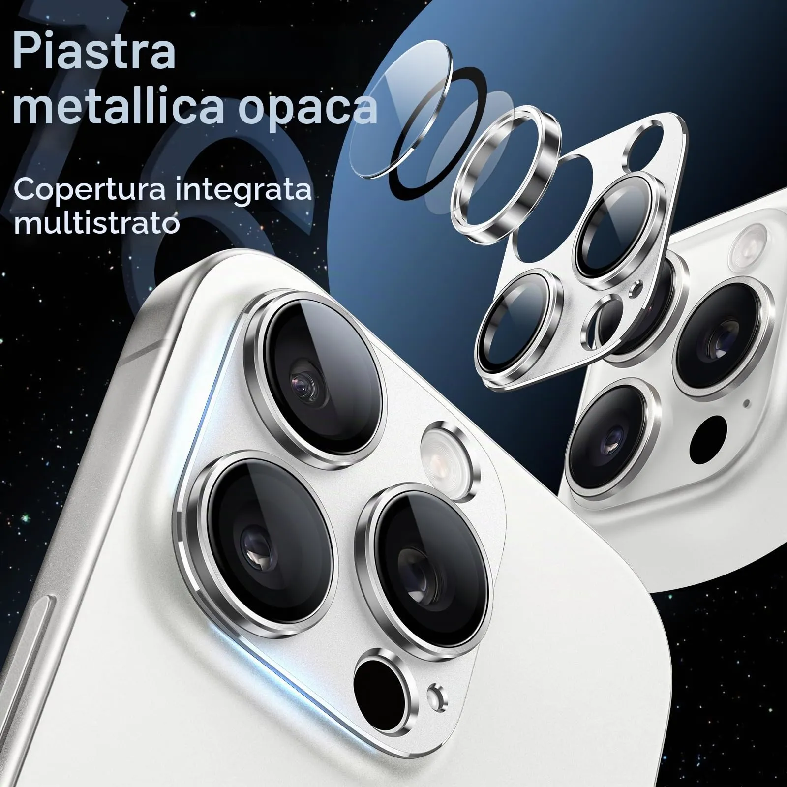 JETech Pellicola Protettiva Fotocamera per iPhone 16 Pro/16 Pro Max, Argento - immagine 3
