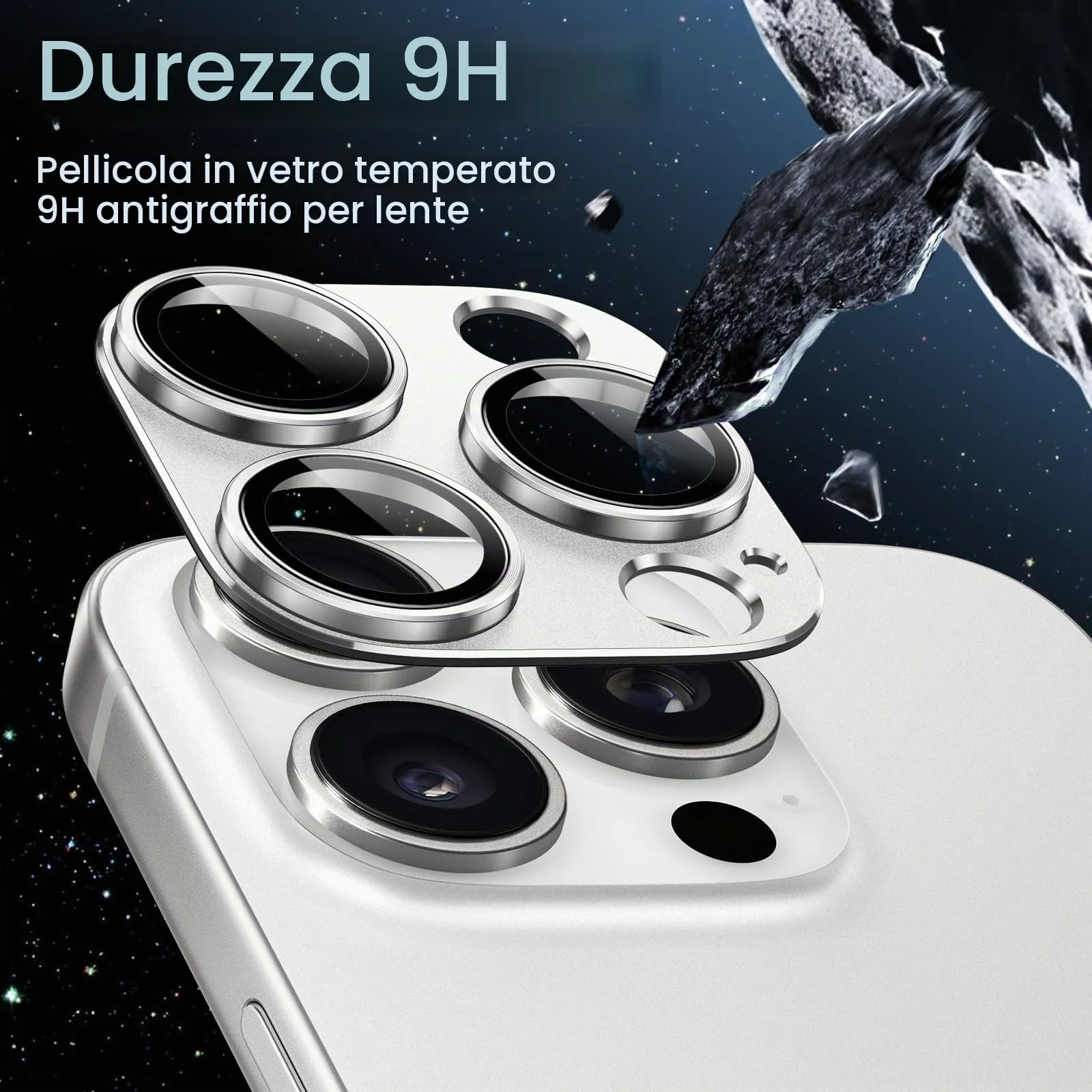 JETech Pellicola Protettiva Fotocamera per iPhone 16 Pro/16 Pro Max, Argento - immagine 4