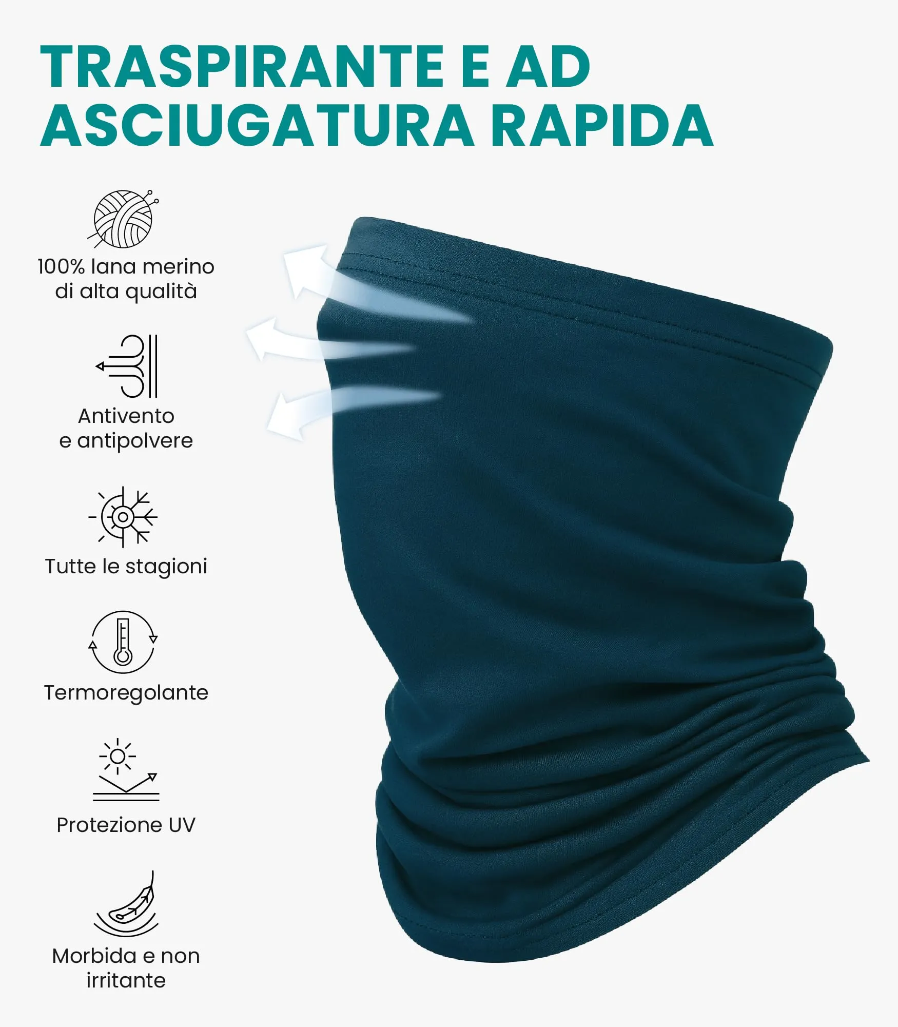Merino.tech Scaldacollo Lana Merino - 165 Deep Teal - immagine 2