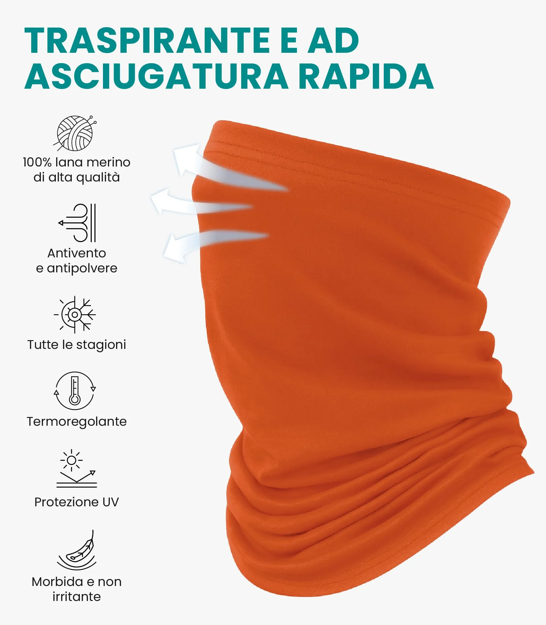Merino.tech Scaldacollo Lana Merino - 165 Rusty Orange - immagine 2
