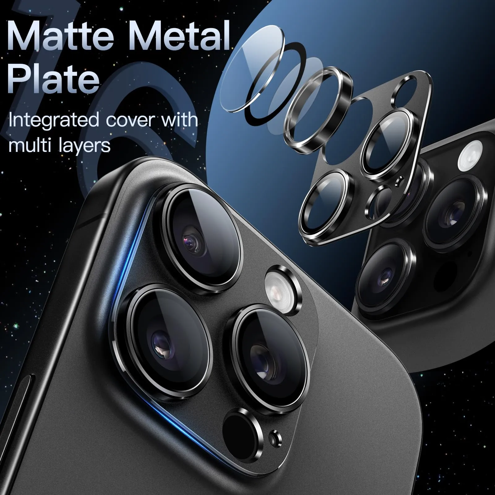 JETech Pellicola Protettiva Fotocamera per iPhone 16 Pro / 16 Pro Max, Nero - immagine 3