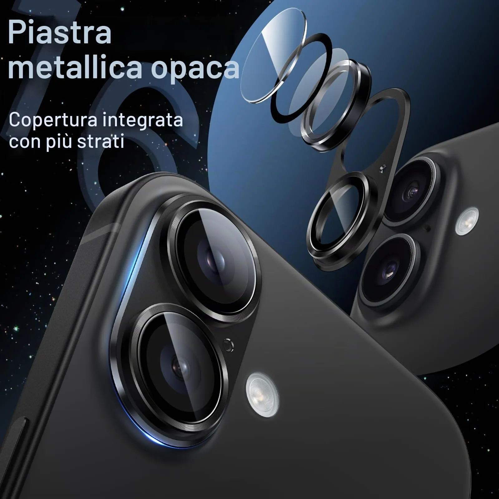 JETech Pellicola Protettiva Fotocamera per iPhone 16/16 Plus, Nero - immagine 3