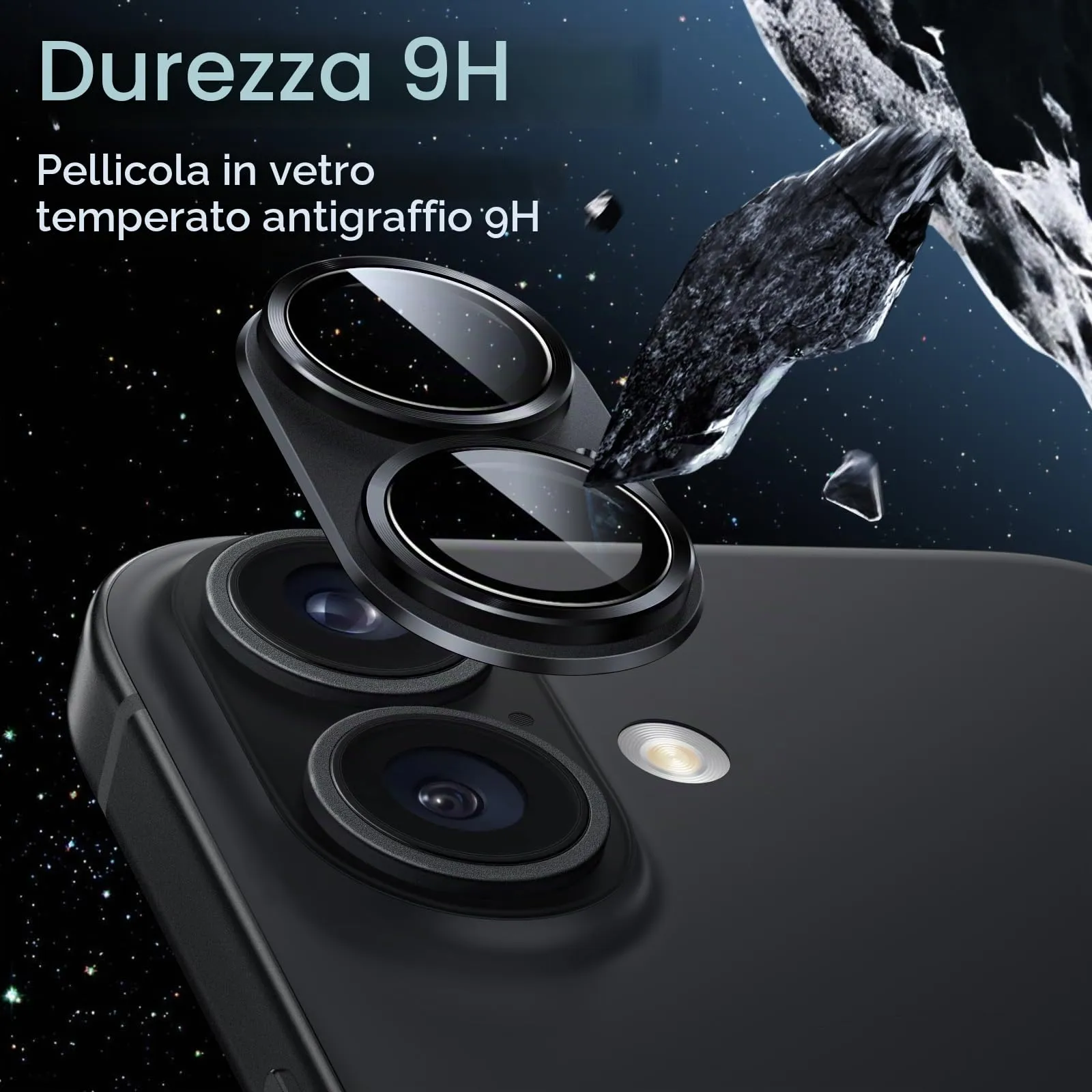 JETech Pellicola Protettiva Fotocamera per iPhone 16/16 Plus, Nero - immagine 4