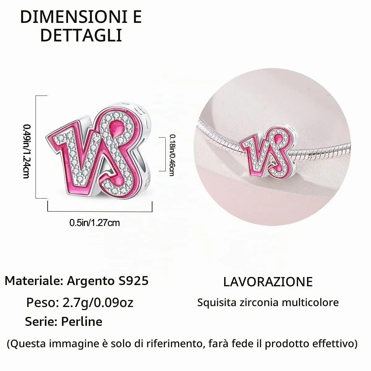 TINSLO Bead Charm in Argento Sterling 925 con Cubic Zirconia, Compatibile con Braccialetti e Collane Europei - immagine 5