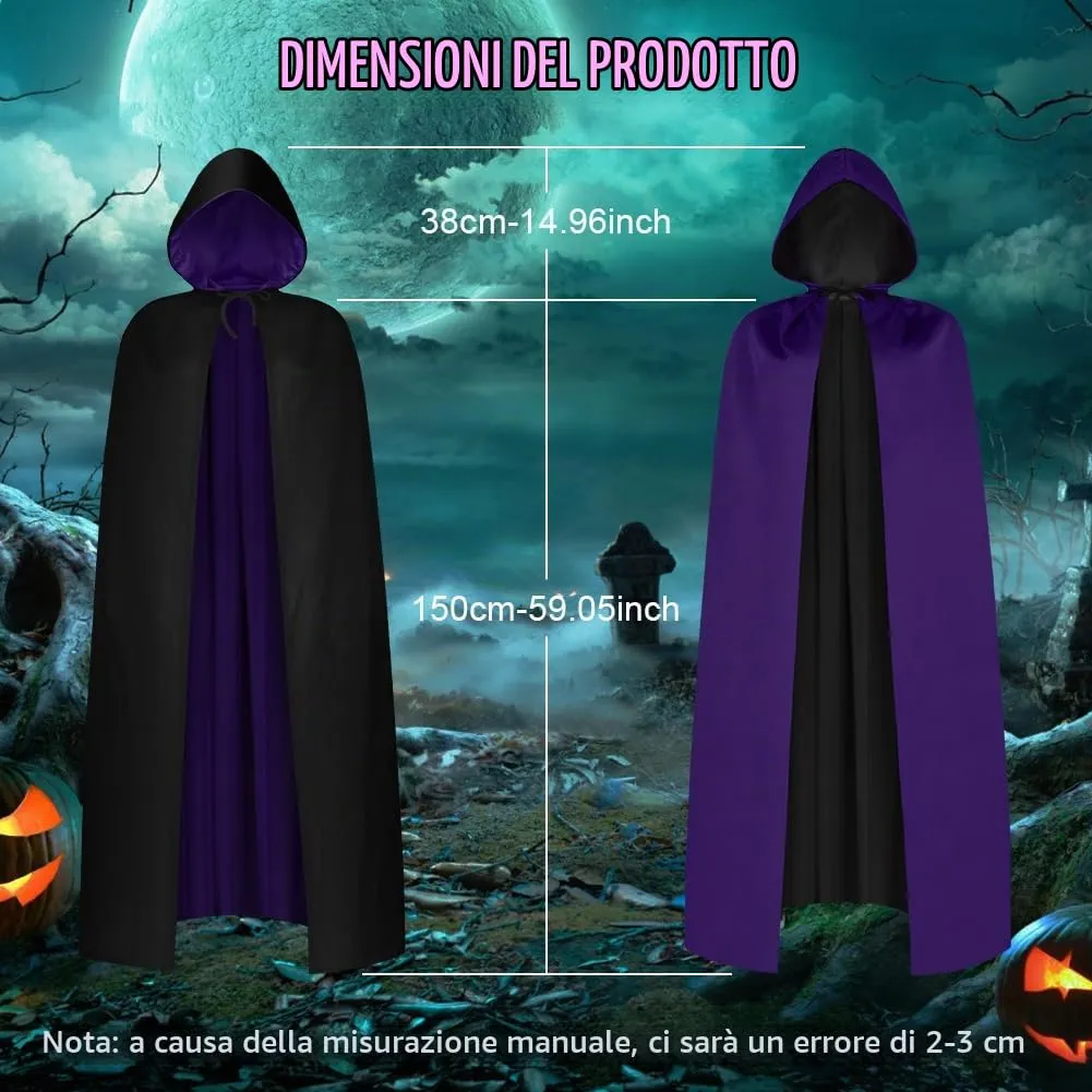 AOOWU Mantello con Cappuccio Reversibile Nero Viola per Adulti, 150cm - immagine 2