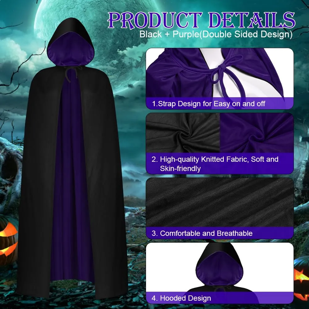 AOOWU Mantello con Cappuccio Reversibile Nero Viola per Adulti, 150cm - immagine 3
