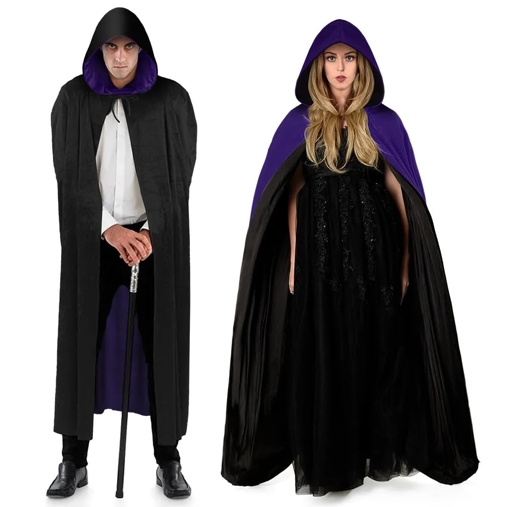 AOOWU Mantello con Cappuccio Reversibile Nero Viola per Adulti, 150cm - immagine 8