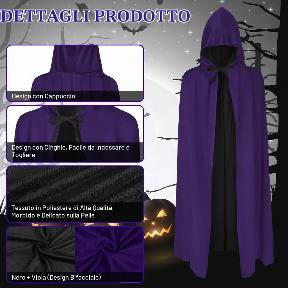 AOOWU Mantello con Cappuccio Reversibile Nero Viola per Bambino, 90cm - immagine 3