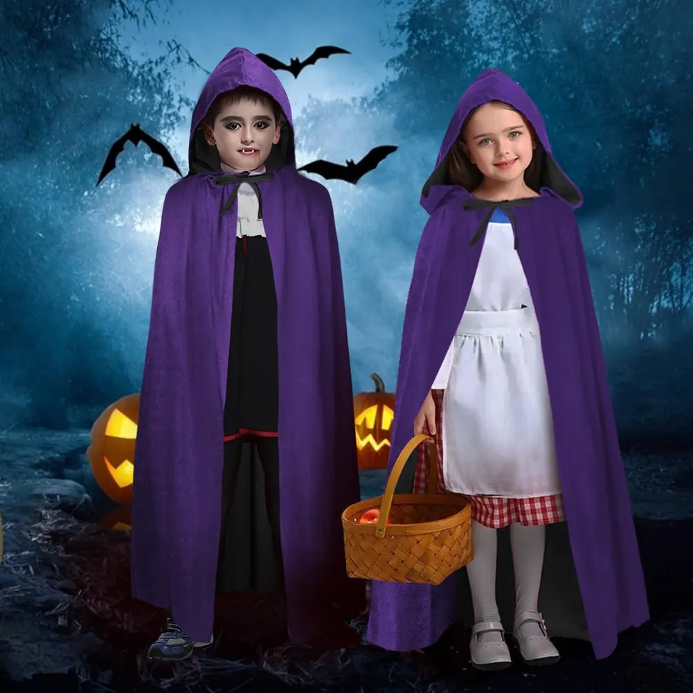 AOOWU Mantello con Cappuccio Reversibile Nero Viola per Bambino, 90cm - immagine 4