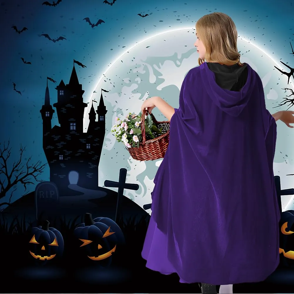 AOOWU Mantello con Cappuccio Reversibile Nero Viola per Bambino, 90cm - immagine 5