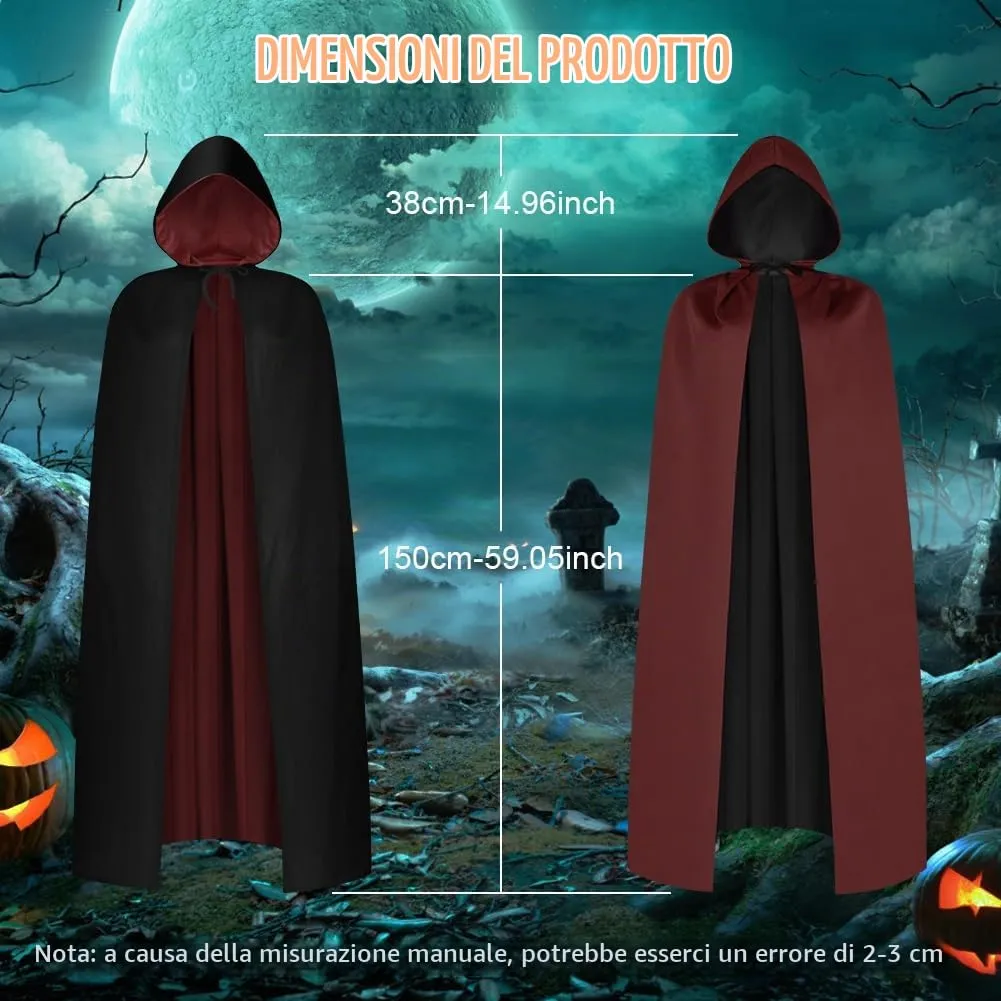 AOOWU Mantello con Cappuccio Reversibile Nero Bordeaux per Adulti, 150cm - immagine 2