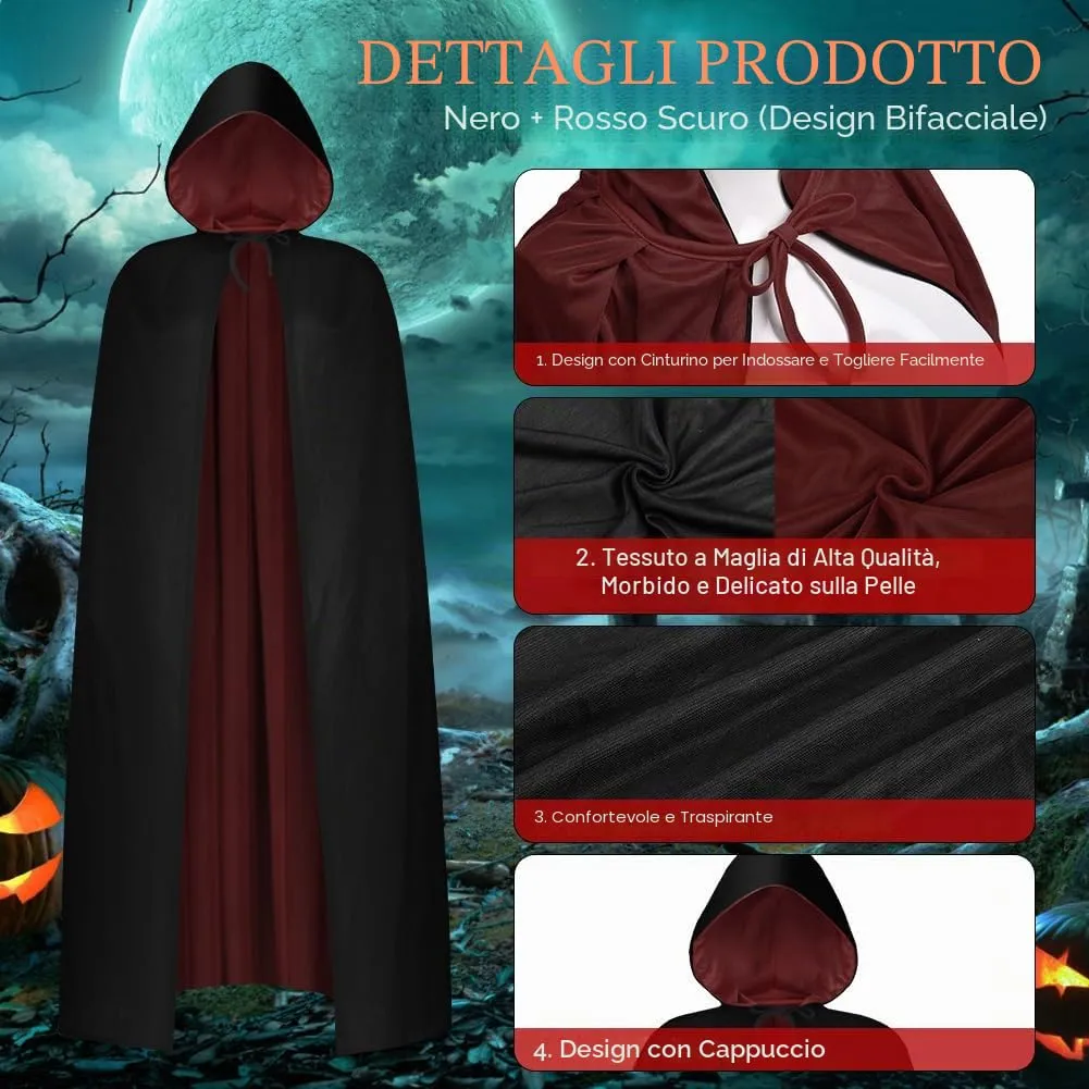 AOOWU Mantello con Cappuccio Reversibile Nero Bordeaux per Adulti, 150cm - immagine 3