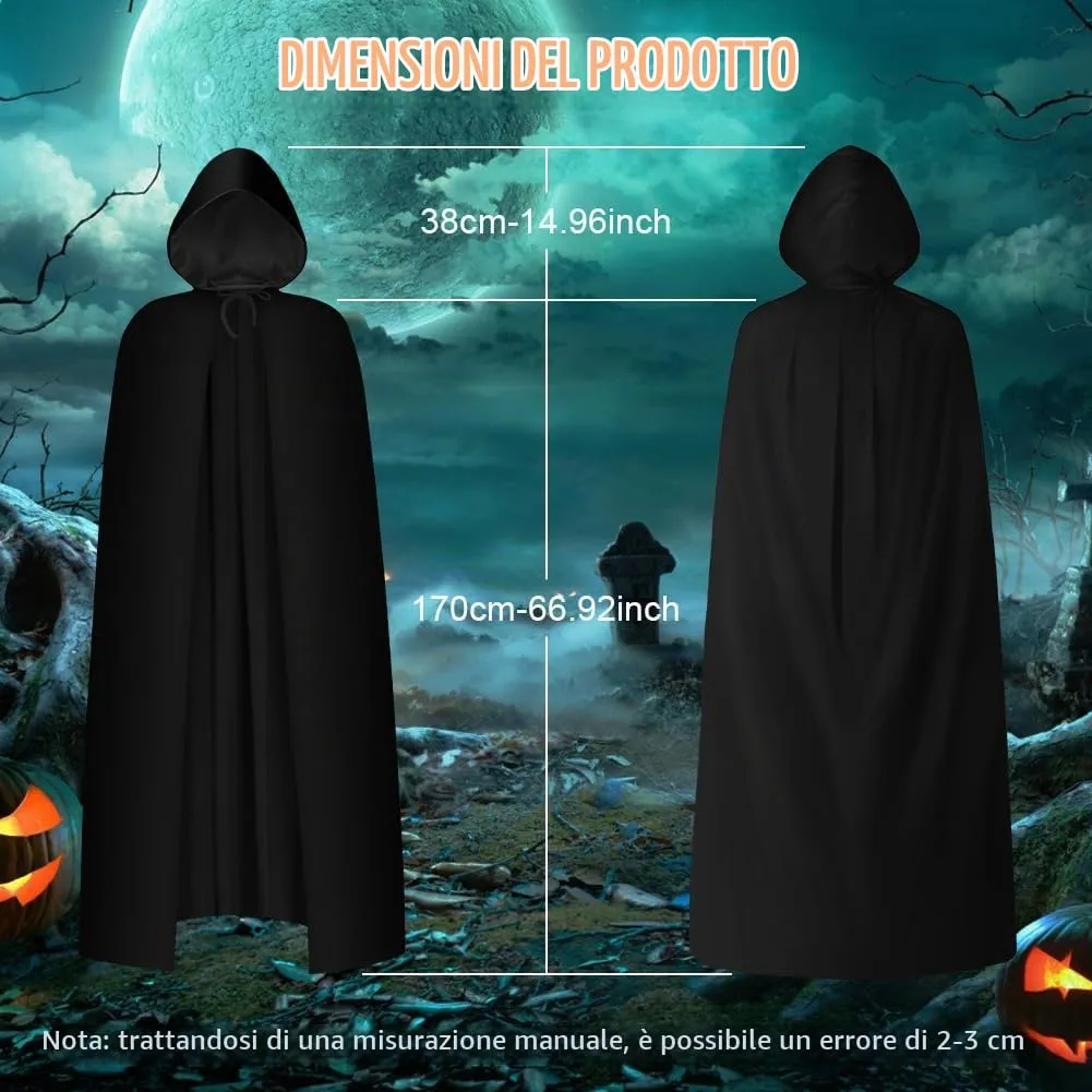 AOOWU Mantello con Cappuccio da Vampiro per Adulti, Nero, 170cm - immagine 2