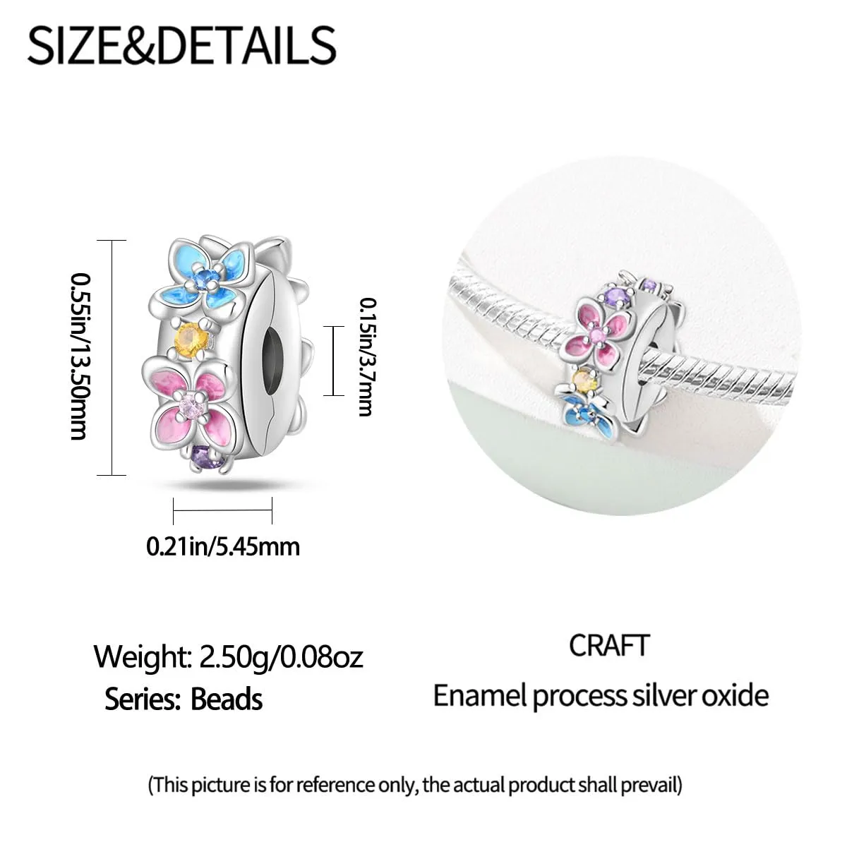 TINSLO Bead Charm in Argento Sterling 925 con Cubic Zirconia per Braccialetti e Collane Europee - immagine 5