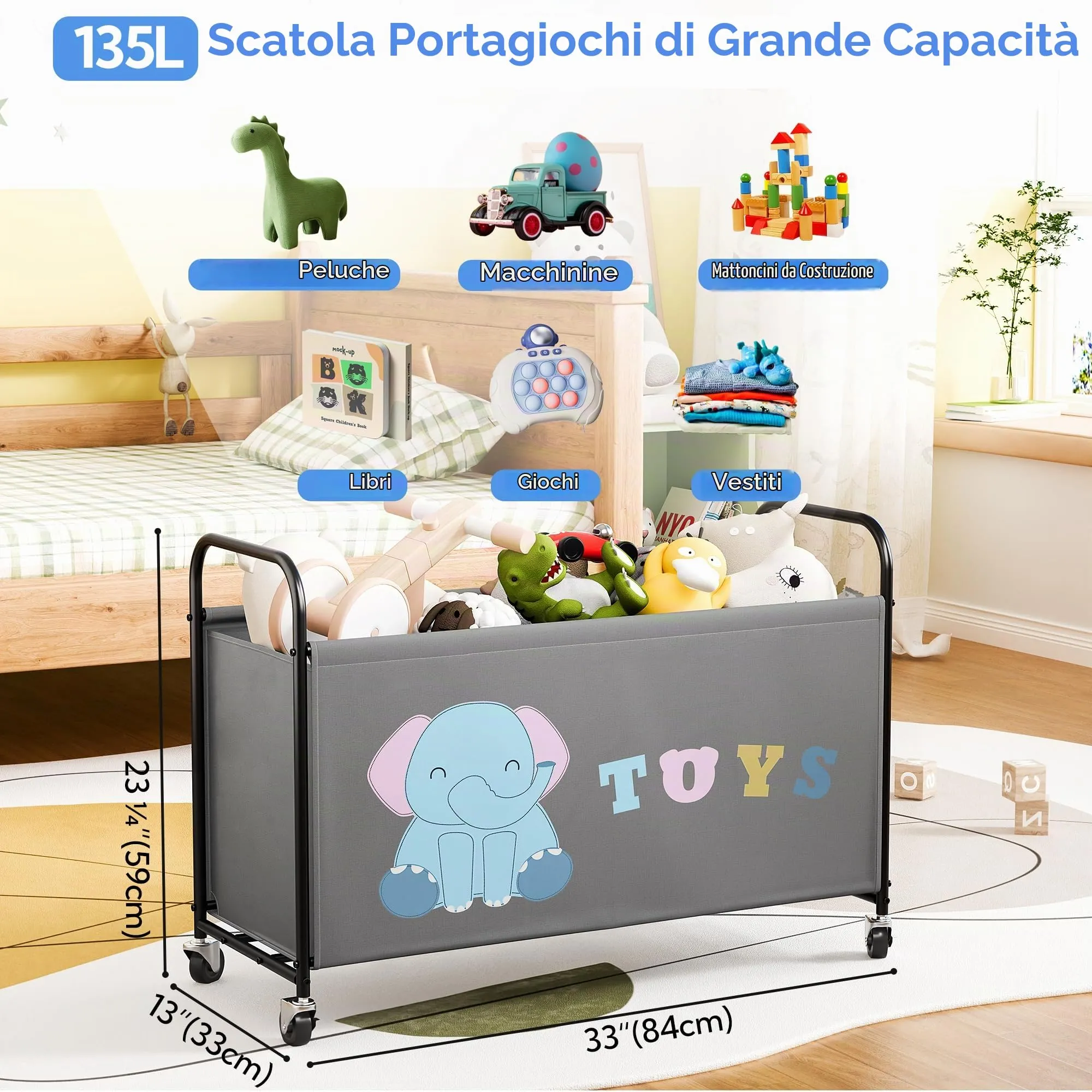 GRANNY SAYS Scatola per Giocattoli con Ruote, 135L, Grigio - immagine 2