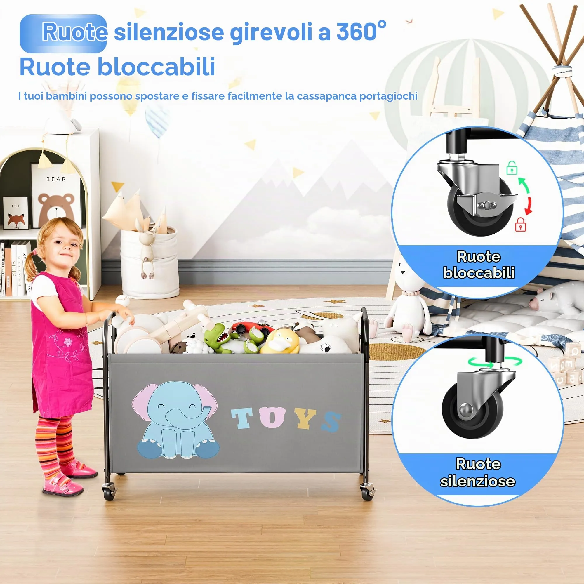 GRANNY SAYS Scatola per Giocattoli con Ruote, 135L, Grigio - immagine 3